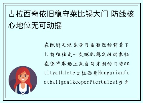 古拉西奇依旧稳守莱比锡大门 防线核心地位无可动摇 古拉西奇依旧稳守莱比锡大门 防线核心地位无可动摇